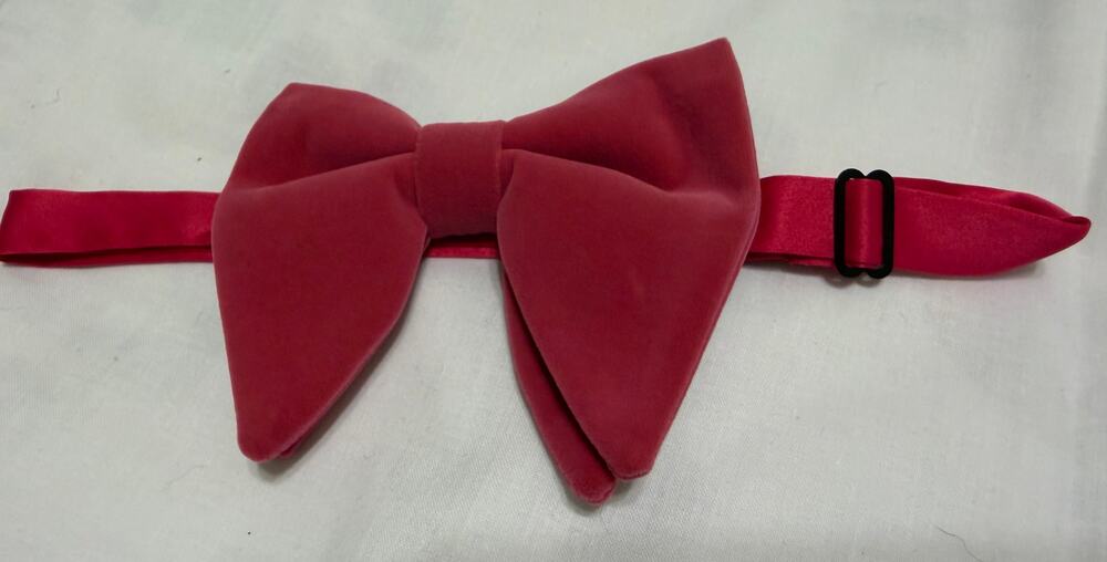 Pink Velvet Oversized‎ Bow Tie Statement Neckwear Formal Holiday